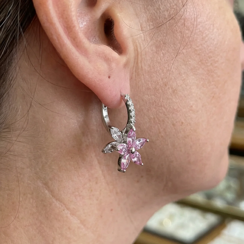 Amara Flower Earrings in Pink | White Gold
