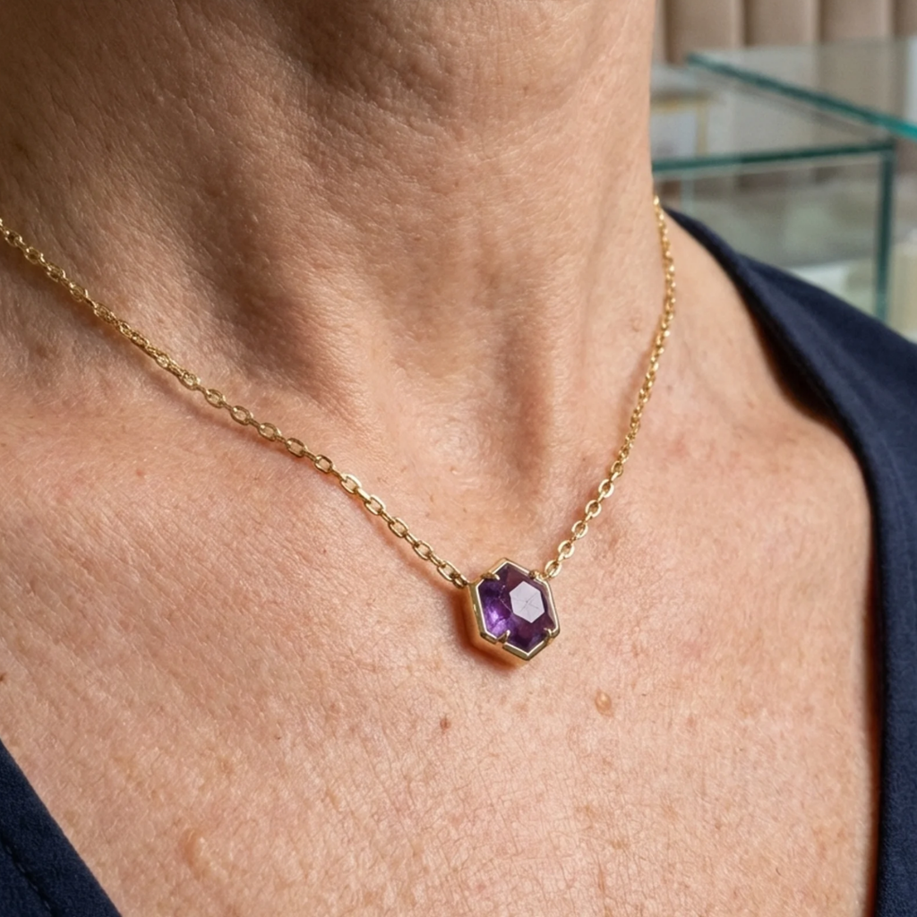 Amethyst Brilliant Pendant Necklace | Rose Gold