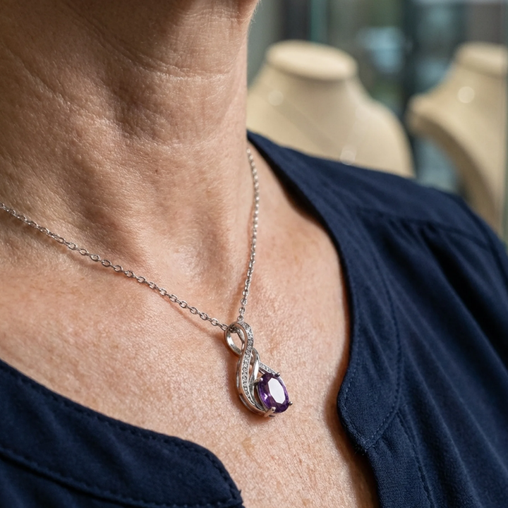 Amethyst Infinity Pavé Necklace | White Gold