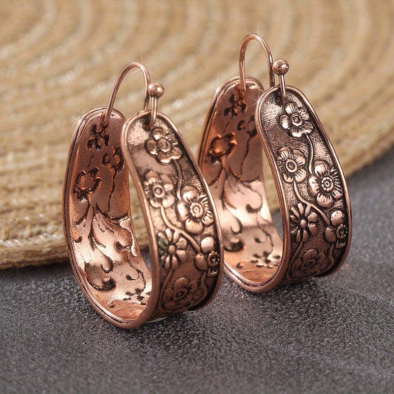 Antique Copper Earrings with Flower Motif