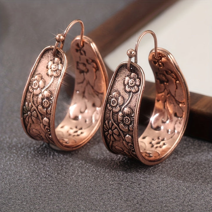 Antique Copper Earrings with Flower Motif