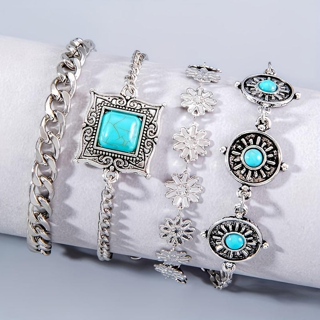 Rainbow Stone Bracelet Set | White Gold