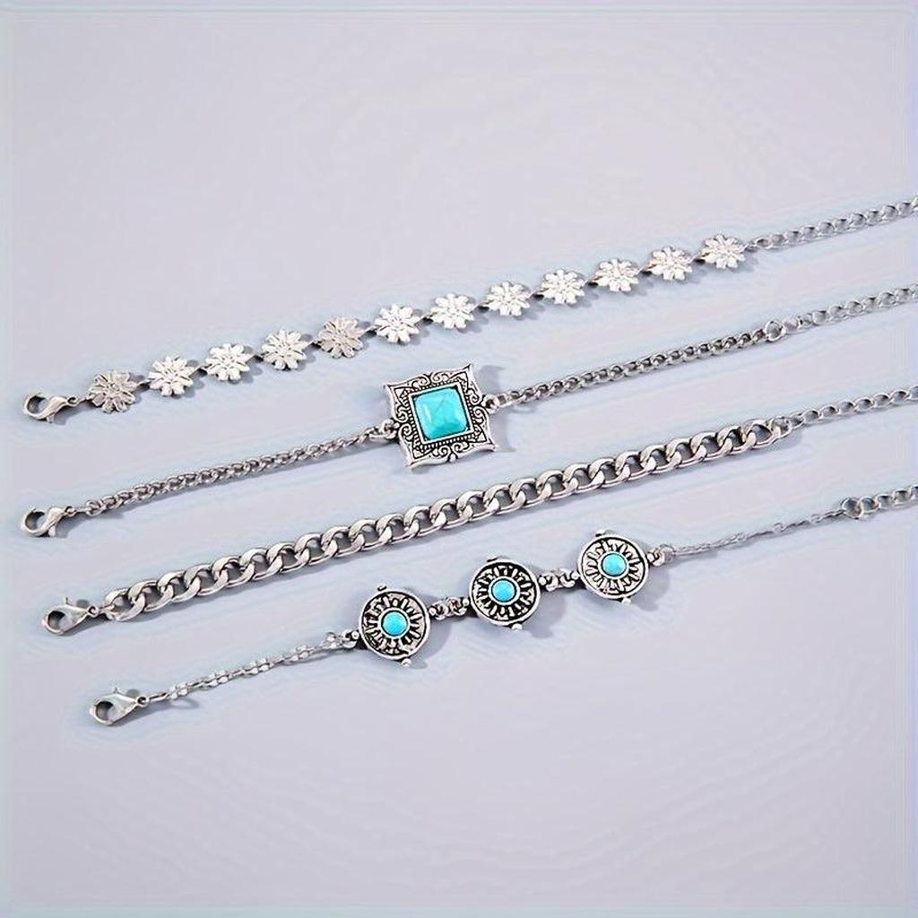 Rainbow Stone Bracelet Set | White Gold