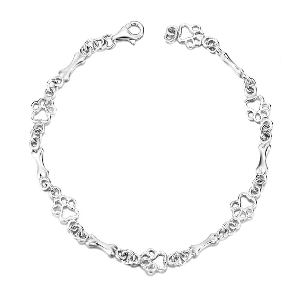 Bracelet with Hanging Dog Paws and Bones in White Gold, Limited Edition