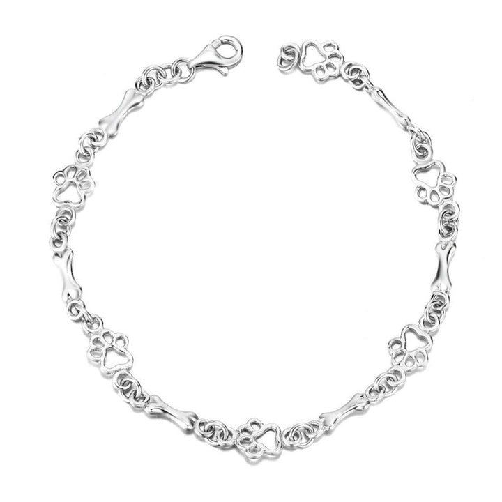 Bracelet with Hanging Dog Paws and Bones in White Gold, Limited Edition