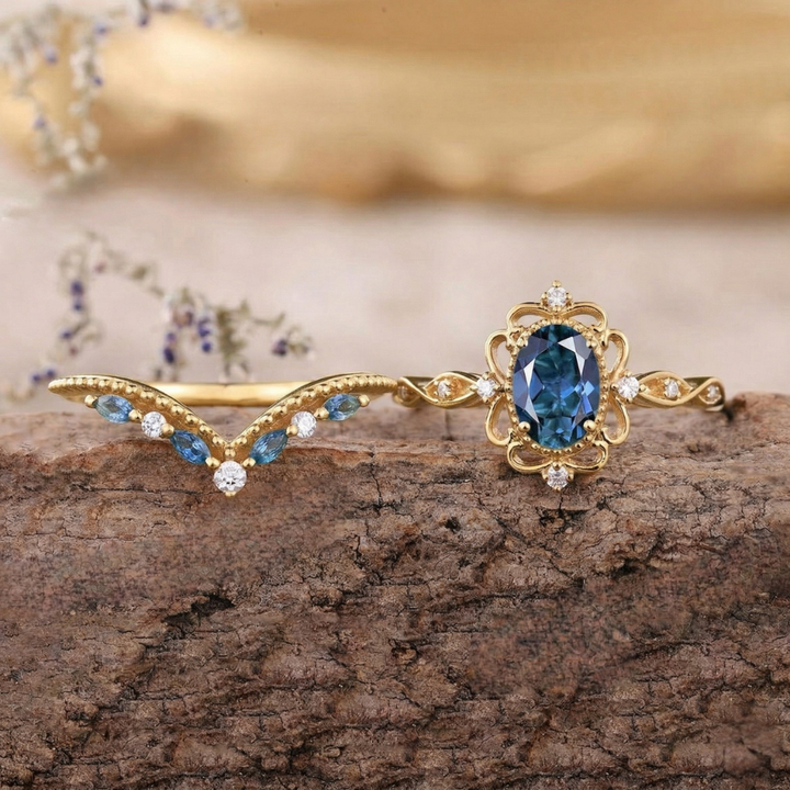 Azelia Saphir Crown Ring Set | Gold