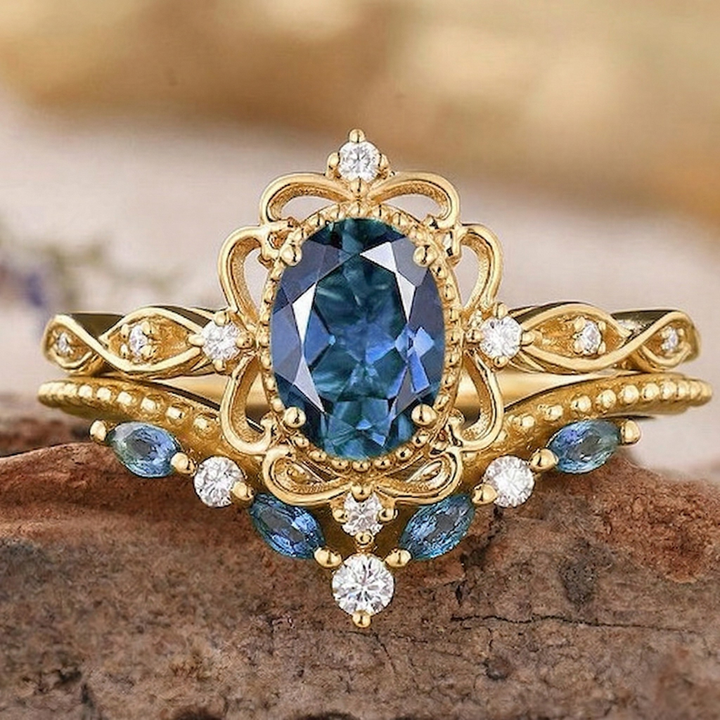 Azelia Saphir Crown Ring Set | Gold