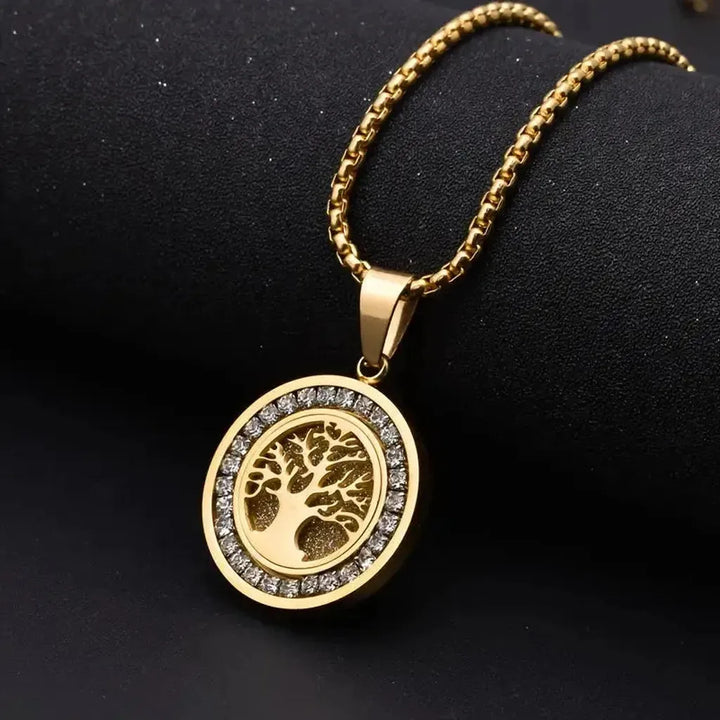 Tree of Life Necklace in Luxurious Gold Tone with Diamonds