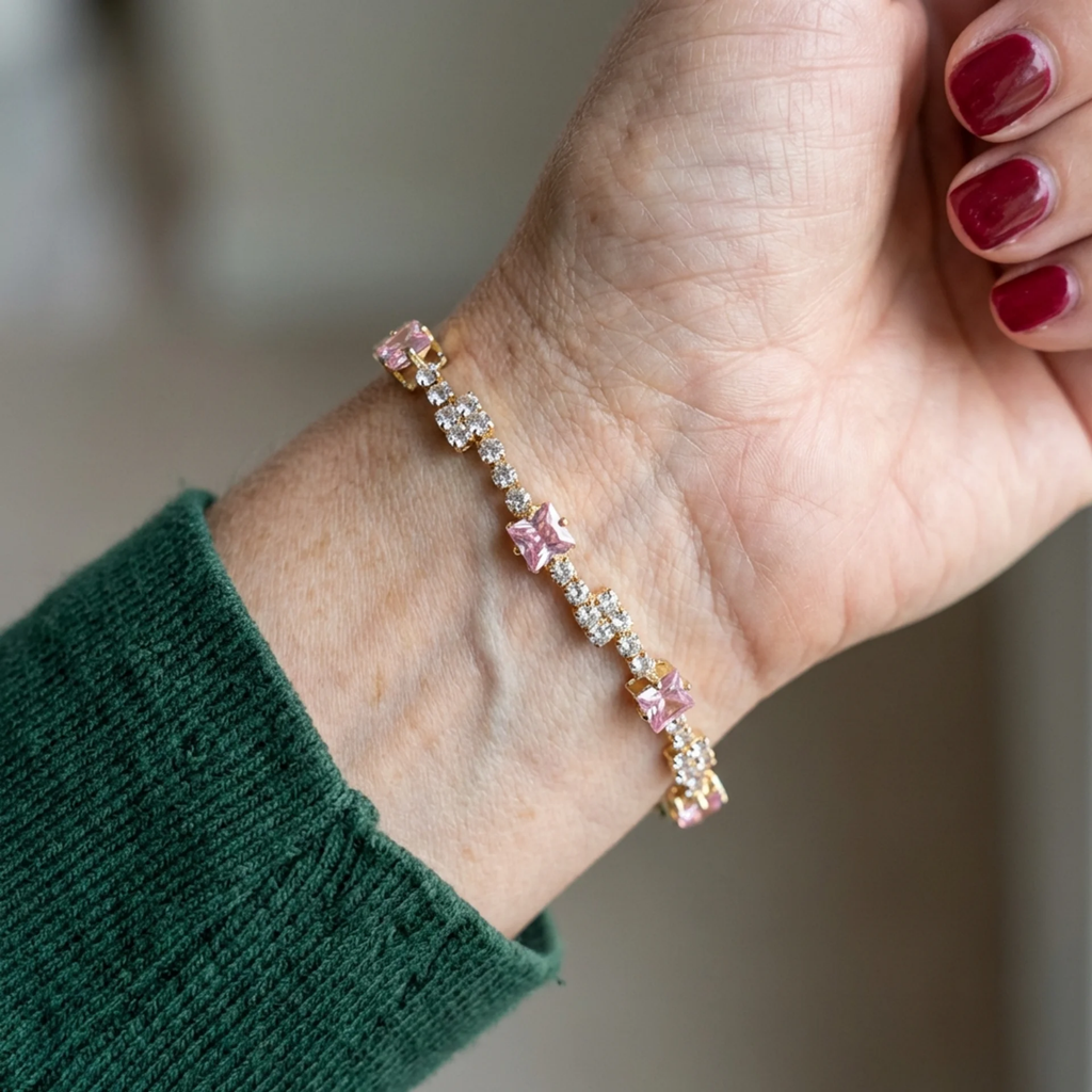 Blush Square Tennis Bracelet | White Gold