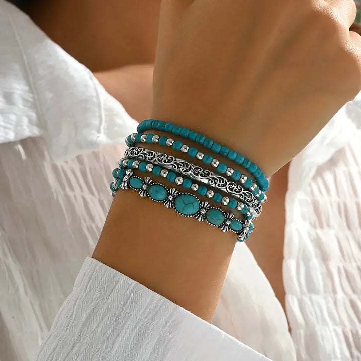 Boho Bracelet Set with Turquoise Beads