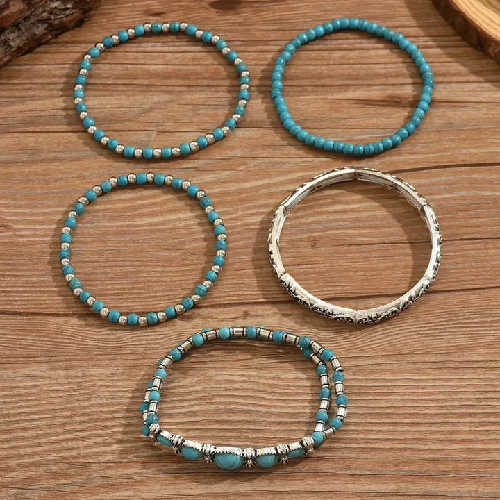 Boho Bracelet Set with Turquoise Beads