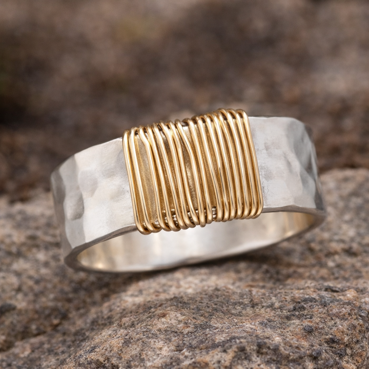 Boho Ring with Gold Threads