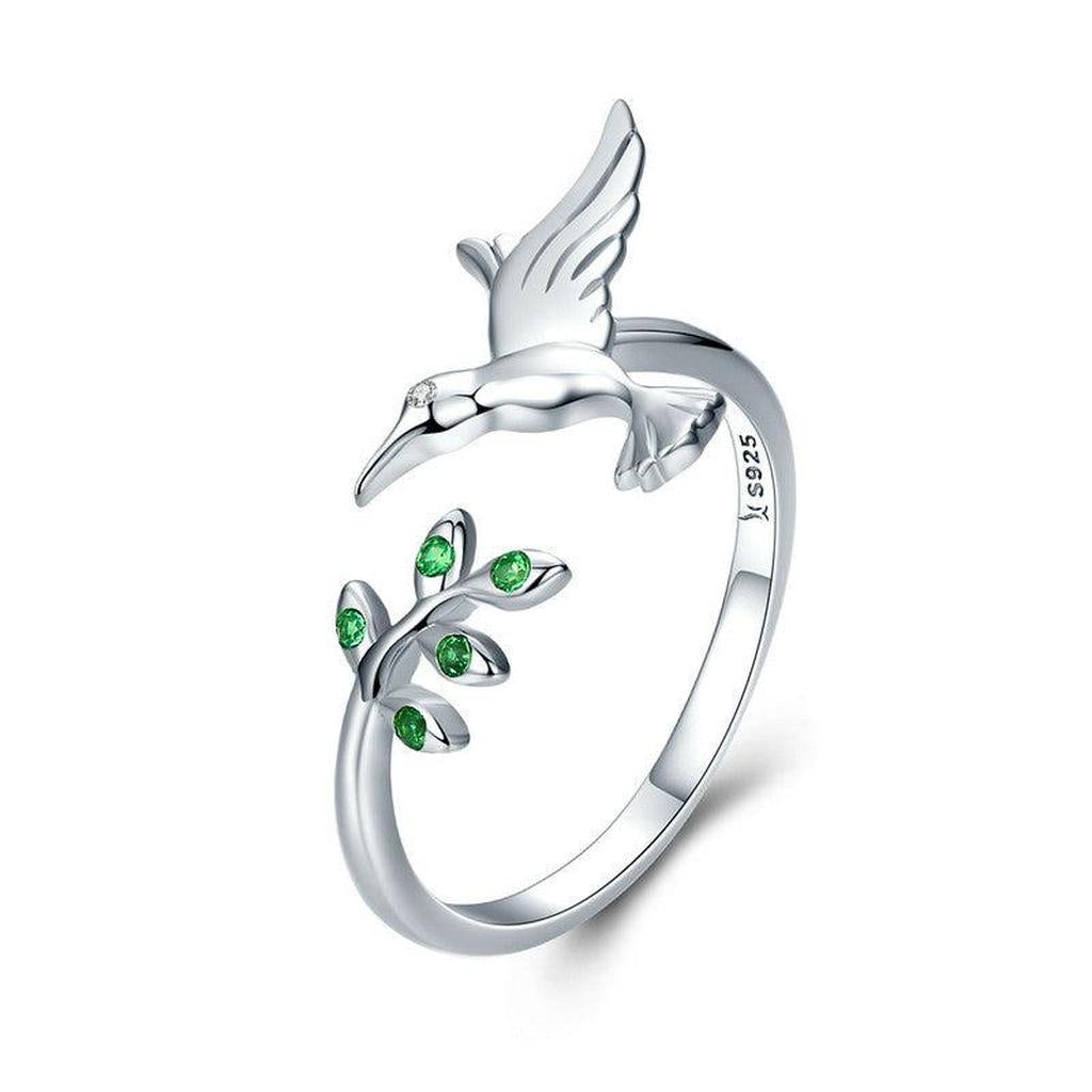 Chameleon Ring with Green Diamonds in White Gold