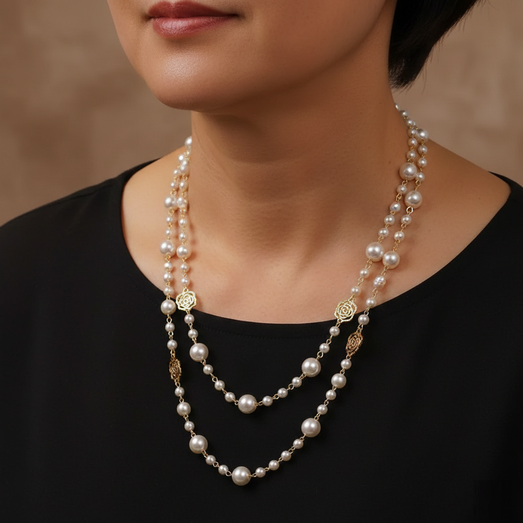 Elegant gold necklace with small pearl