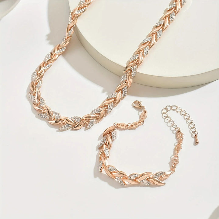 Elegant Braid Chain Set with Stones