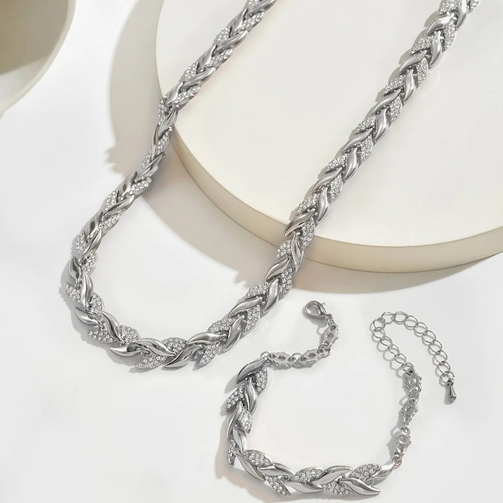 Elegant Braid Chain Set with Stones
