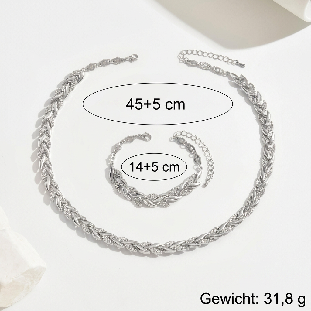 Elegant Braid Chain Set with Stones