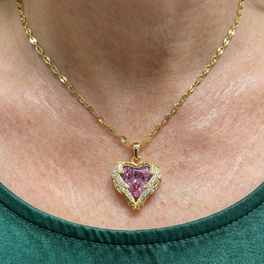 Angel Embrace Heart Necklace in Pink | Gold