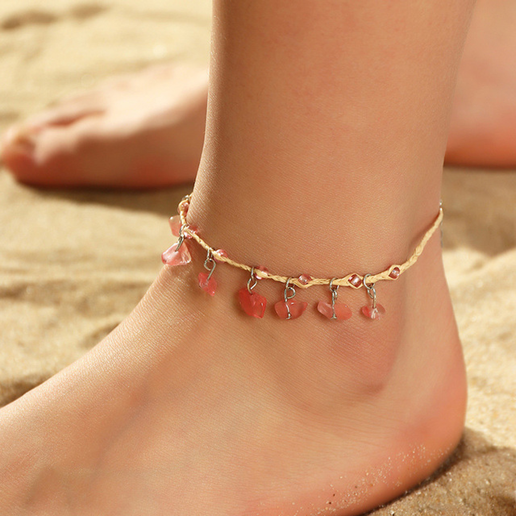 Foot chain made of red crystal and gold