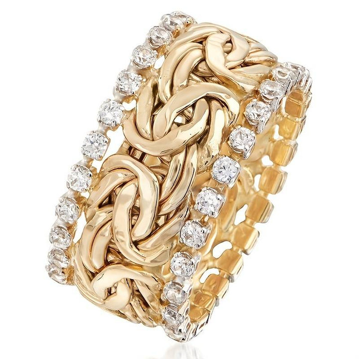 Braided Retro Gold Ring with Diamonds