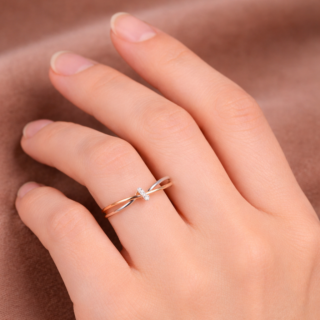 Braided Ring in Rose Gold and White Gold