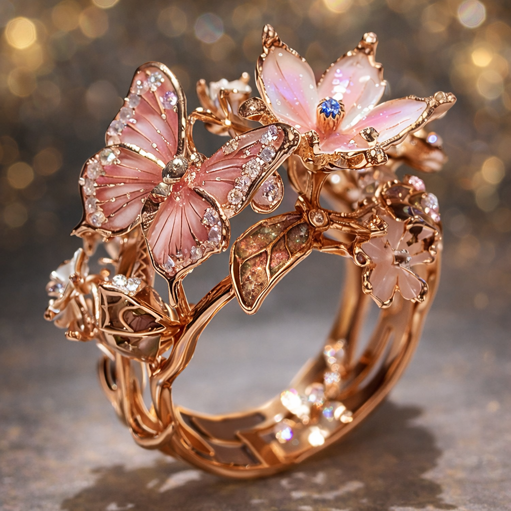 Shiny Butterfly Ring from Nature with Diamonds