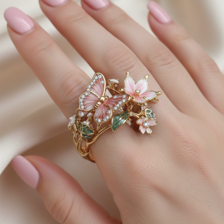 Shiny Butterfly Ring from Nature with Diamonds