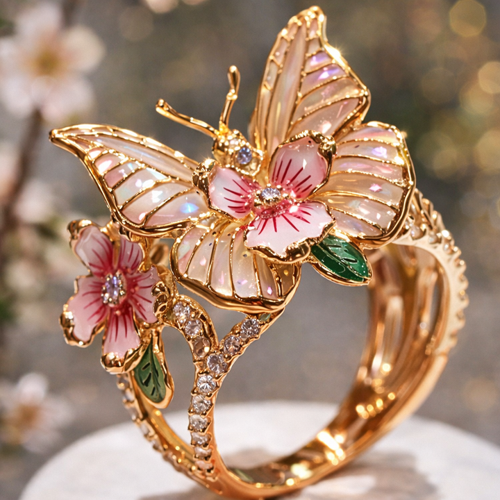 Shiny Butterfly Ring from Nature with Diamonds