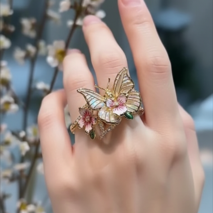 Shiny Butterfly Ring from Nature with Diamonds