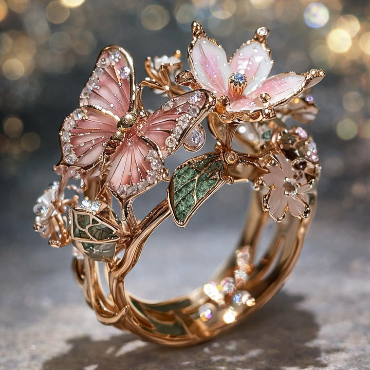 Shiny Butterfly Ring from Nature with Diamonds