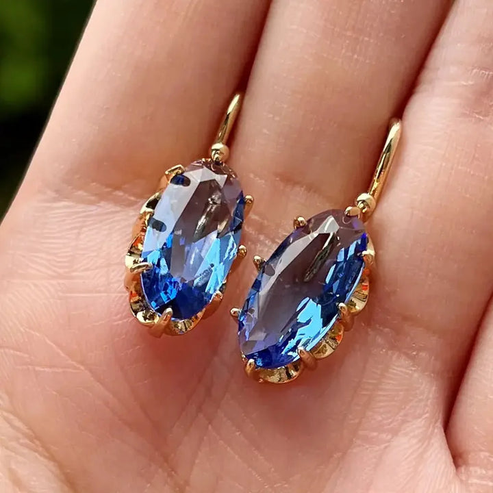 Golden Blue Flower Earrings | Gold
