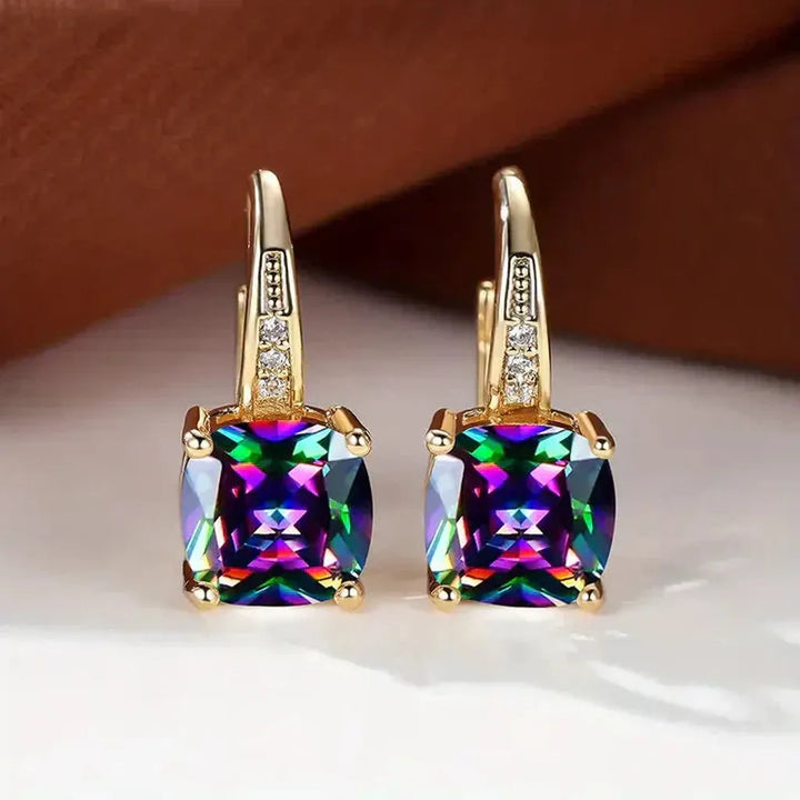Golden Hoop Earrings with Mysterious Stones