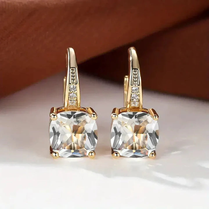 Golden Hoop Earrings with Mysterious Stones