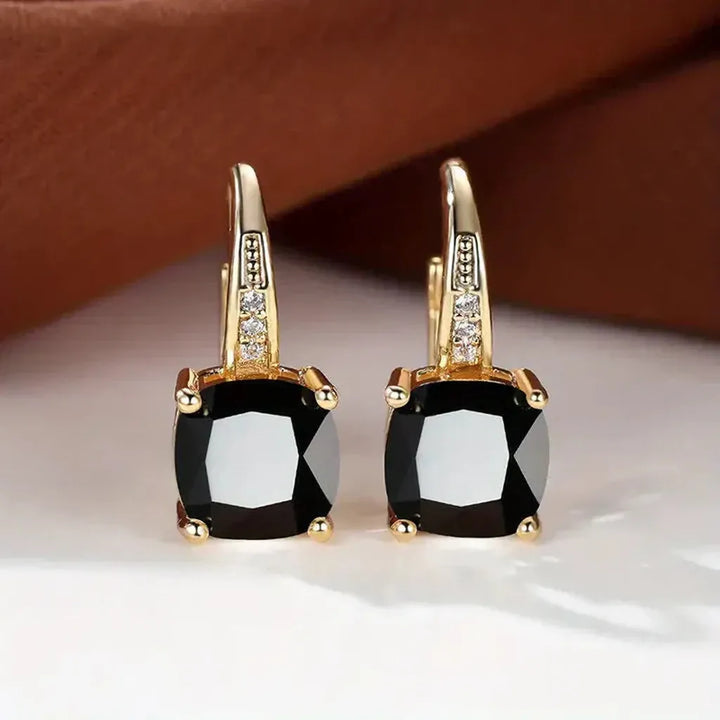 Golden Hoop Earrings with Mysterious Stones