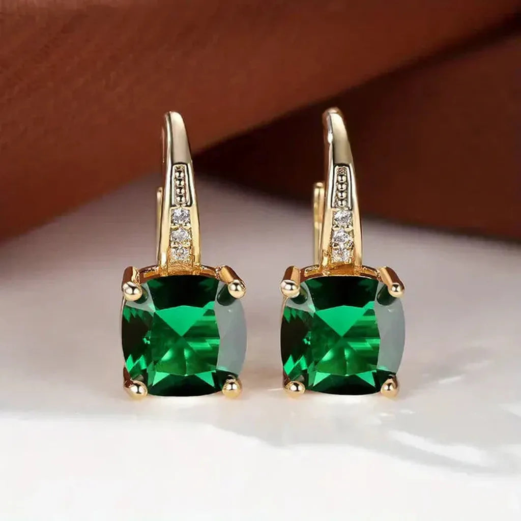 Golden Hoop Earrings with Mysterious Stones