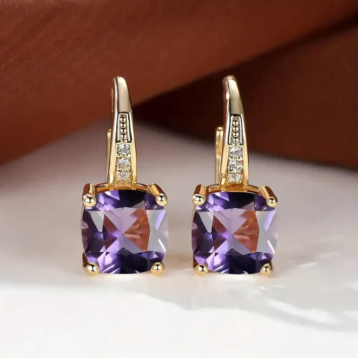 Golden Hoop Earrings with Mysterious Stones