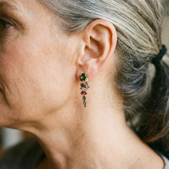 Golden Earrings with Colourful Diamonds