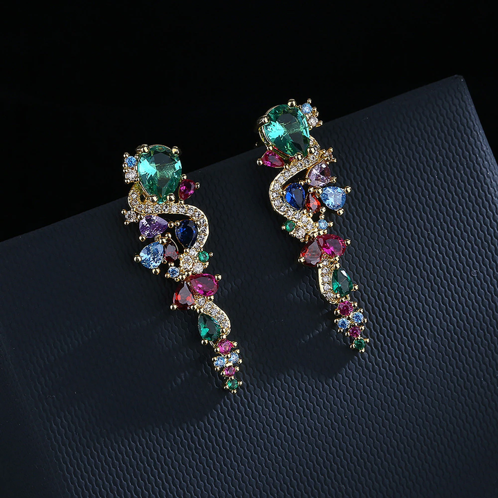 Golden Earrings with Colourful Diamonds