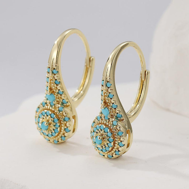 Golden Stud Earring Cluster with Turquoise
