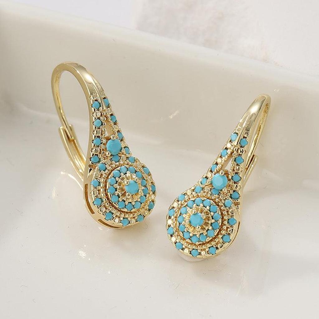 Golden Stud Earring Cluster with Turquoise