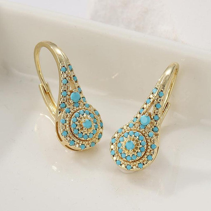Golden Stud Earring Cluster with Turquoise