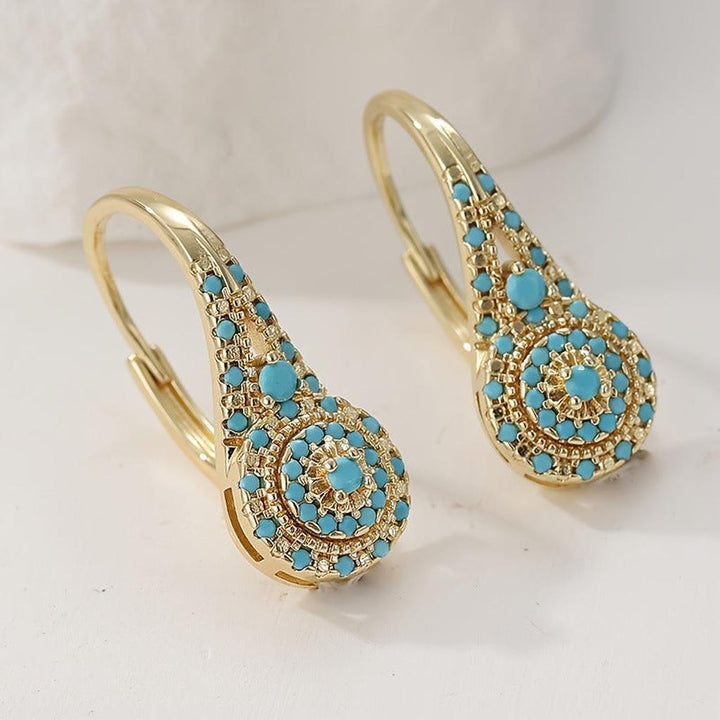 Golden Stud Earring Cluster with Turquoise