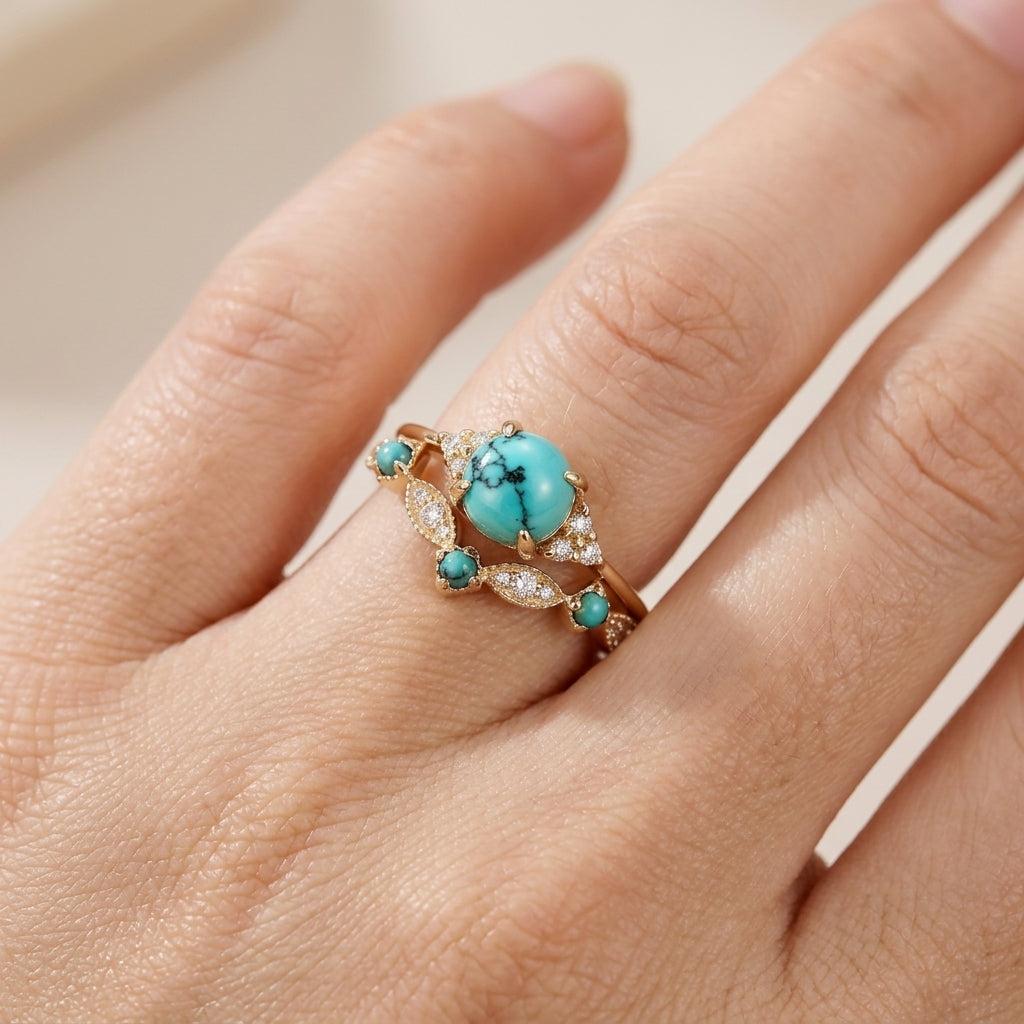 Gold Crown Ring Set with Turquoise