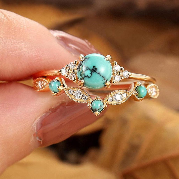 Gold Crown Ring Set with Turquoise