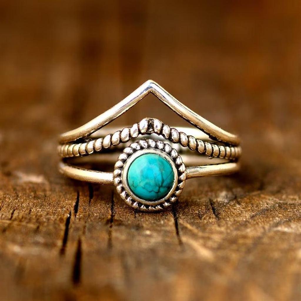 Gold Ring with Turquoise Beads