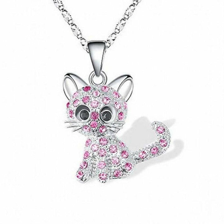 White Gold Necklace with Kittens and Colourful Diamonds