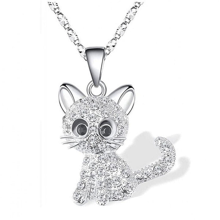 White Gold Necklace with Kittens and Colourful Diamonds