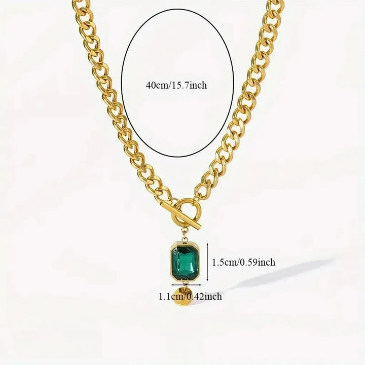 Necklace with Large Chain and Emerald Pendant | Gold
