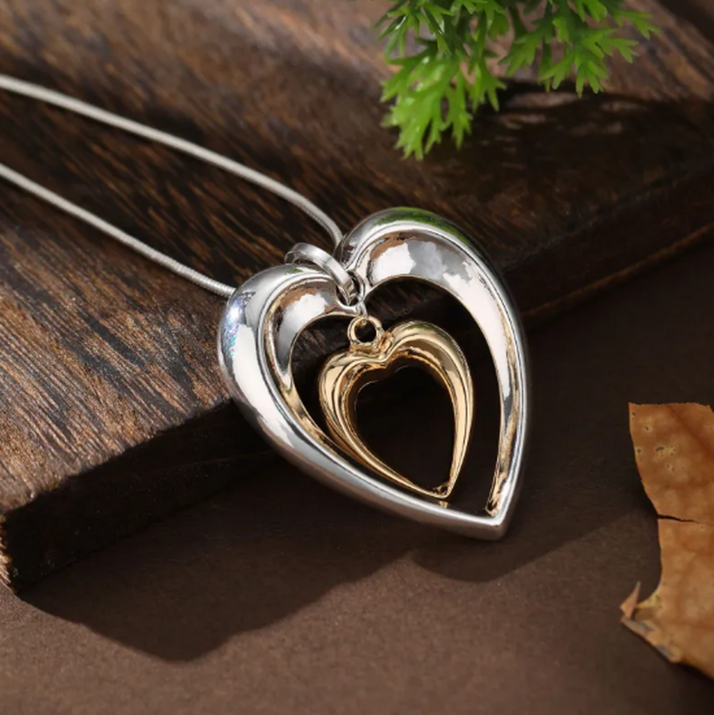 Two-Tone Heart-Shaped Pendant Necklace
