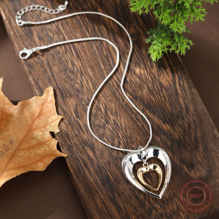 Two-Tone Heart-Shaped Pendant Necklace